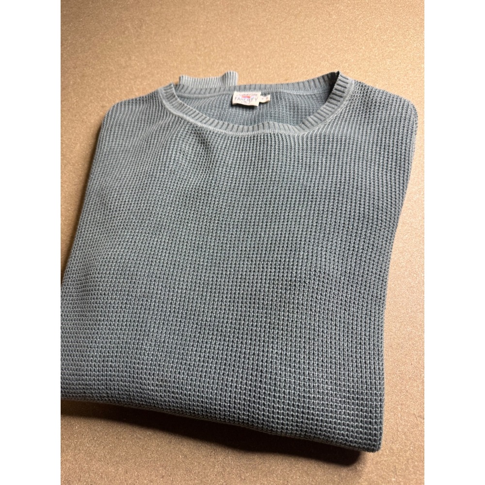 Faherty Brand Organic Cotton Waffle Knit Crewneck Sweater Blue Grey Mens Medium